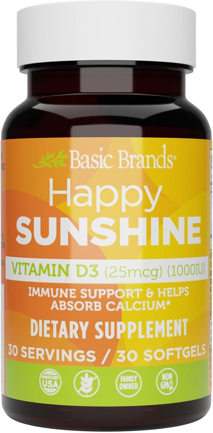 Basic Brands Happy Sunshine Vitamin D3 1000 IU (25 mcg)…