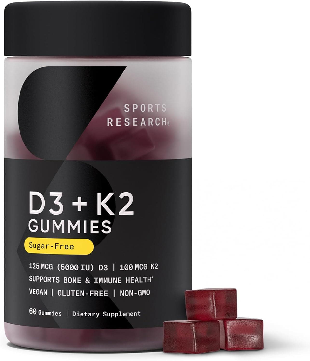 Sports Research® Vegan Vitamin D3 + K2 Sugar-Free Gummies…
