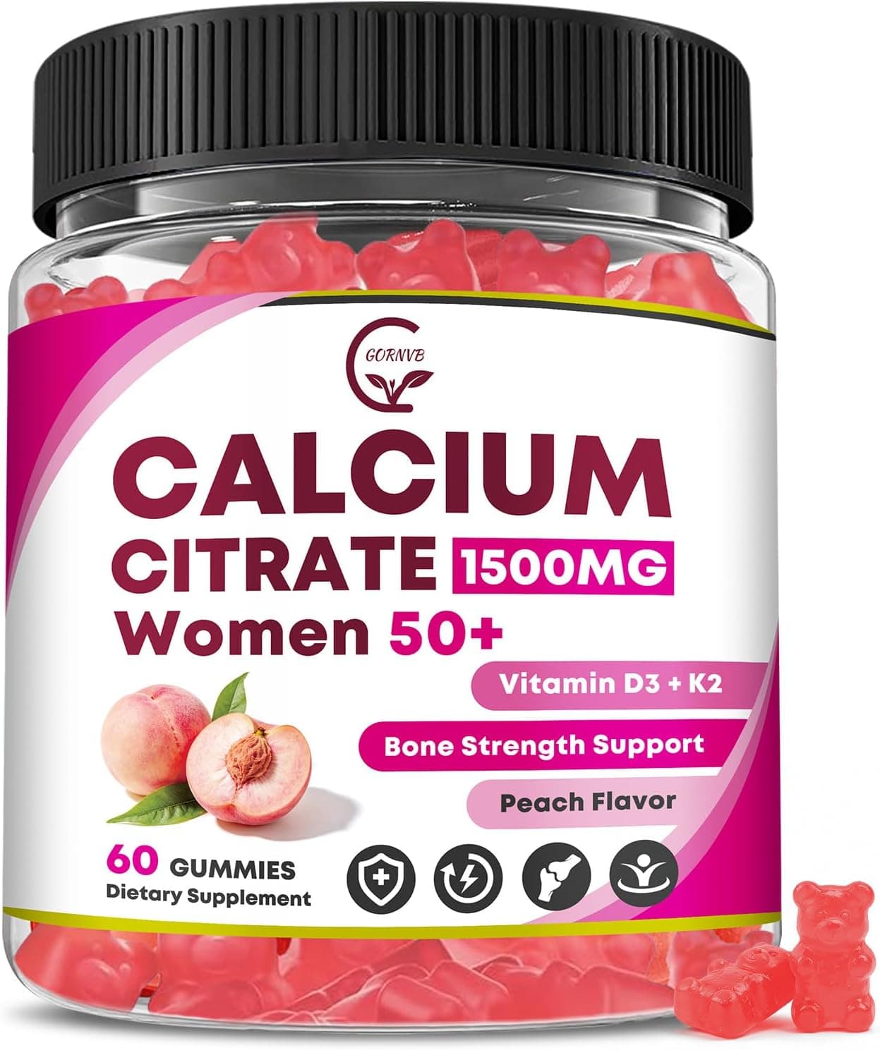 Calcium Citrate 1500 mg with Vitamin D3 K2 Gummies for Women…