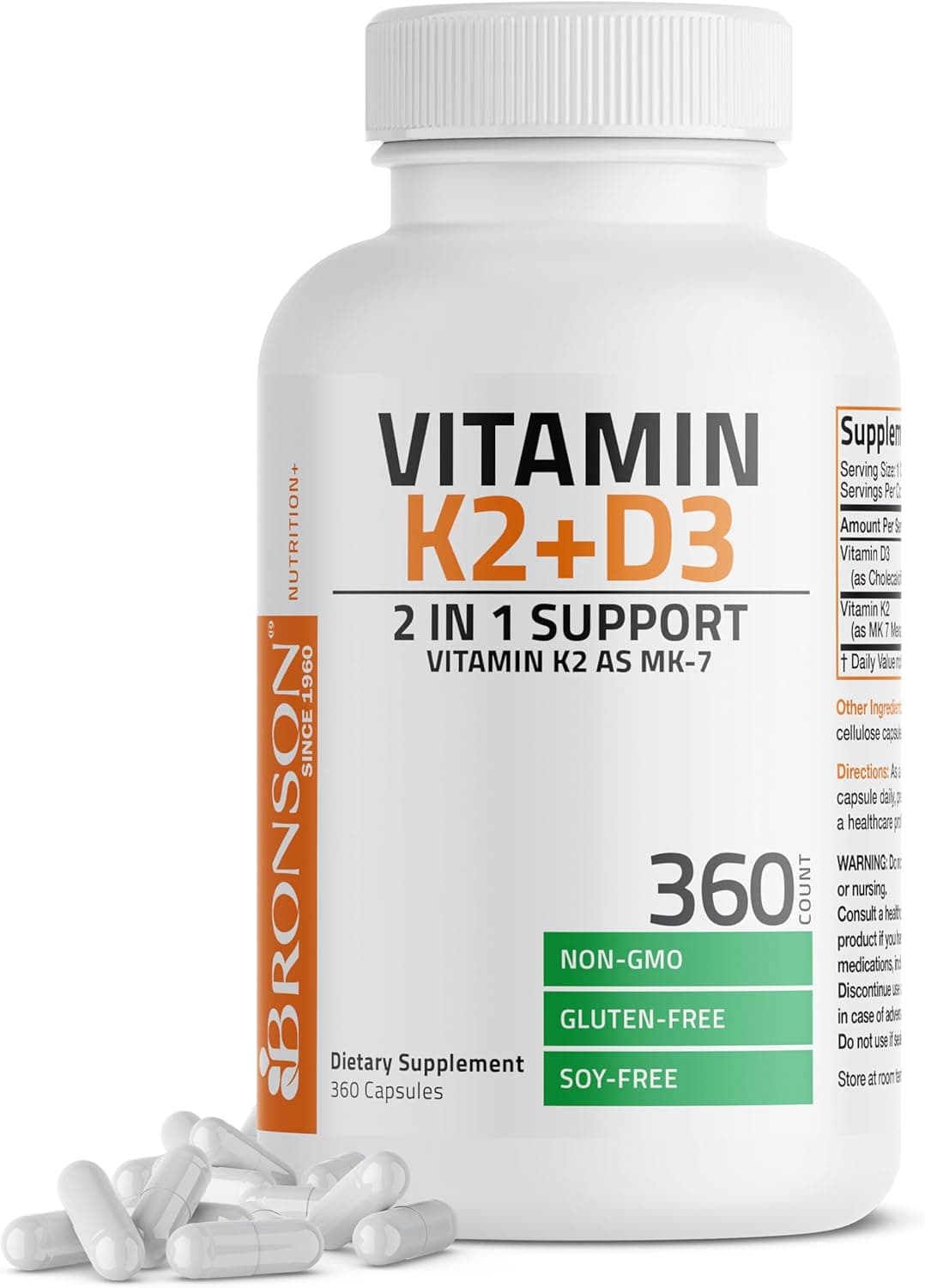 Bronson Vitamin K2 D3 (MK7) Supplement 2-in1 D3 & K2 Complex