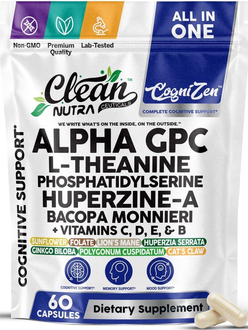 Alpha GPC 600mg Supplement | L Theanine Nootropic Brain…
