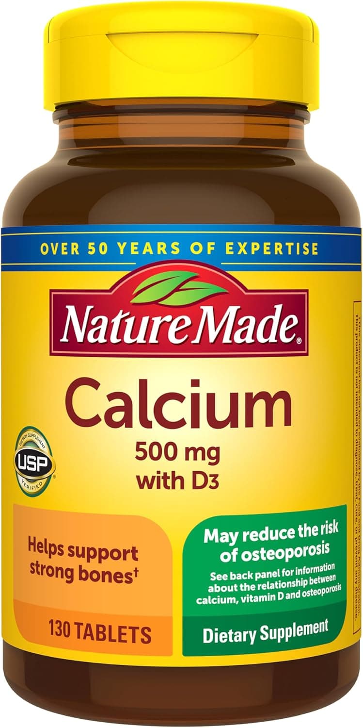 Nature Made Calcium 500 mg with Vitamin D3 for Bone Support