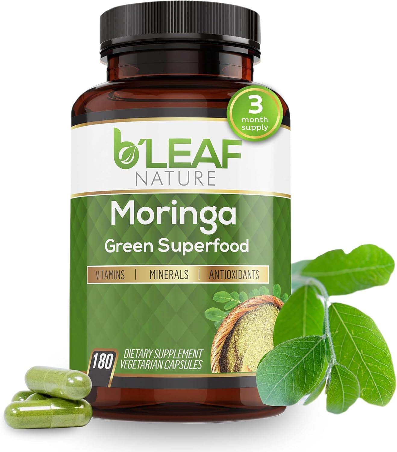 B'LEAF NATURE Moringa Capsules Organic 1000mg — Pure Moringa…