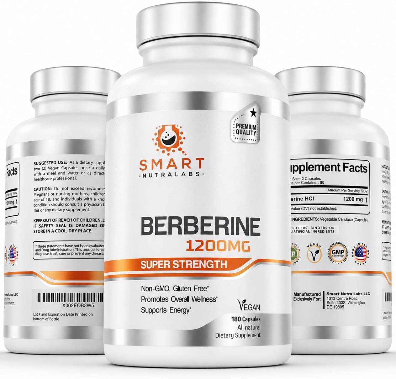 Smart Nutra Labs Premium Berberine HCL 1200mg- 180 Vegan…