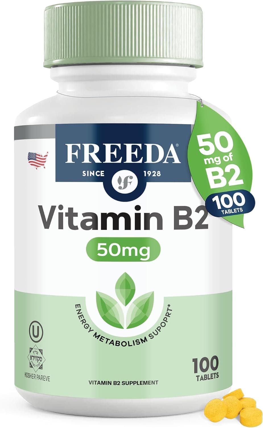FREEDA Riboflavin Vitamin B2 Tablets – 50mg – Optimized Dose…