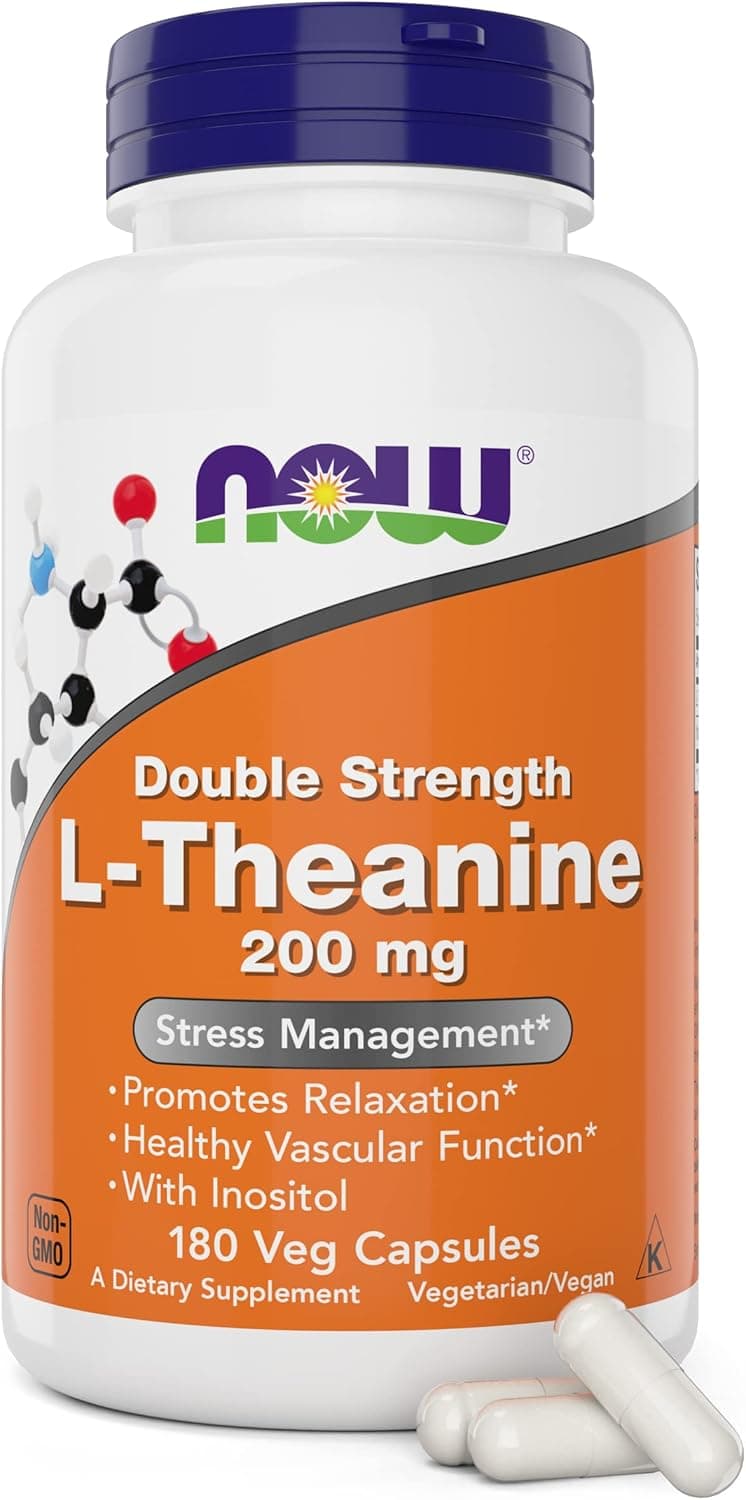 NOW Foods L-Theanine, Double Strength 200 mg Per Cap - 180 Veg…