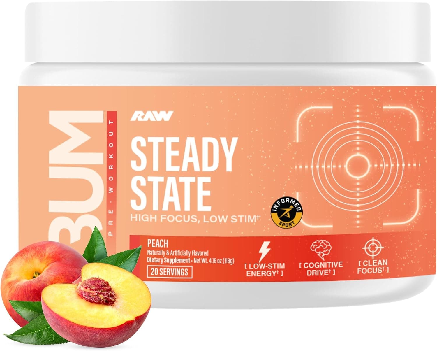 RAW Steady State Low Stim Nootropic Pre Workout Powder for Men…