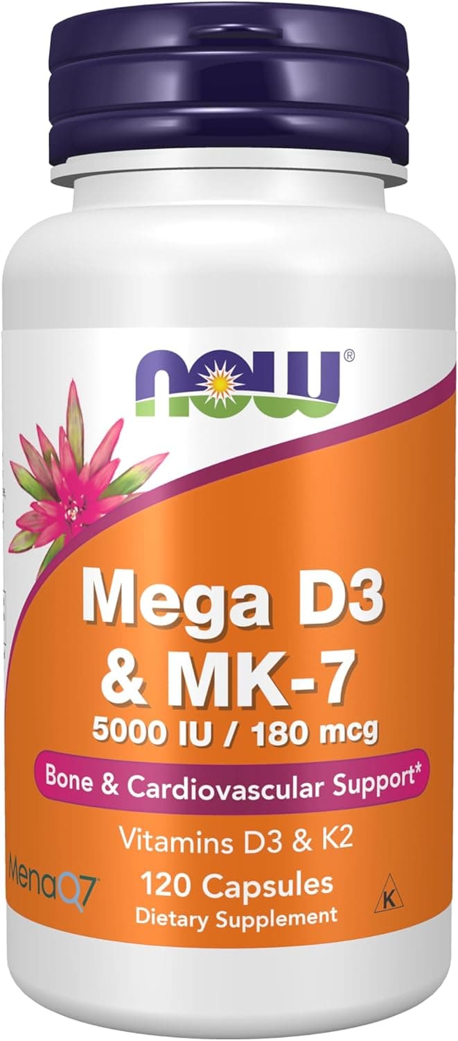 NOW Supplements, Mega D-3 & MK-7, 5000 IU / 180 mcg, Bone…