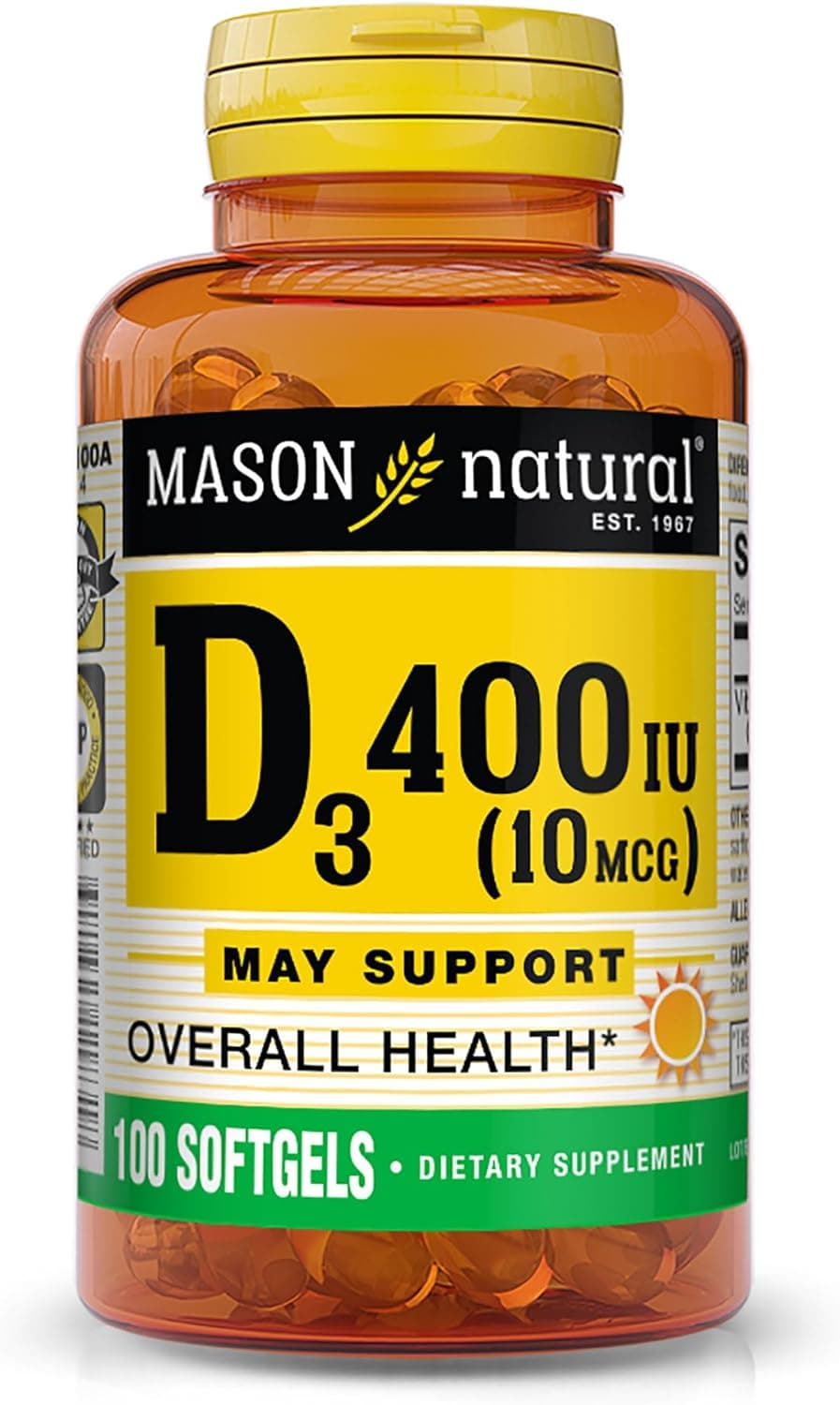 MASON NATURAL Vitamin D3 10 mcg (400 IU) - Supports Overall…