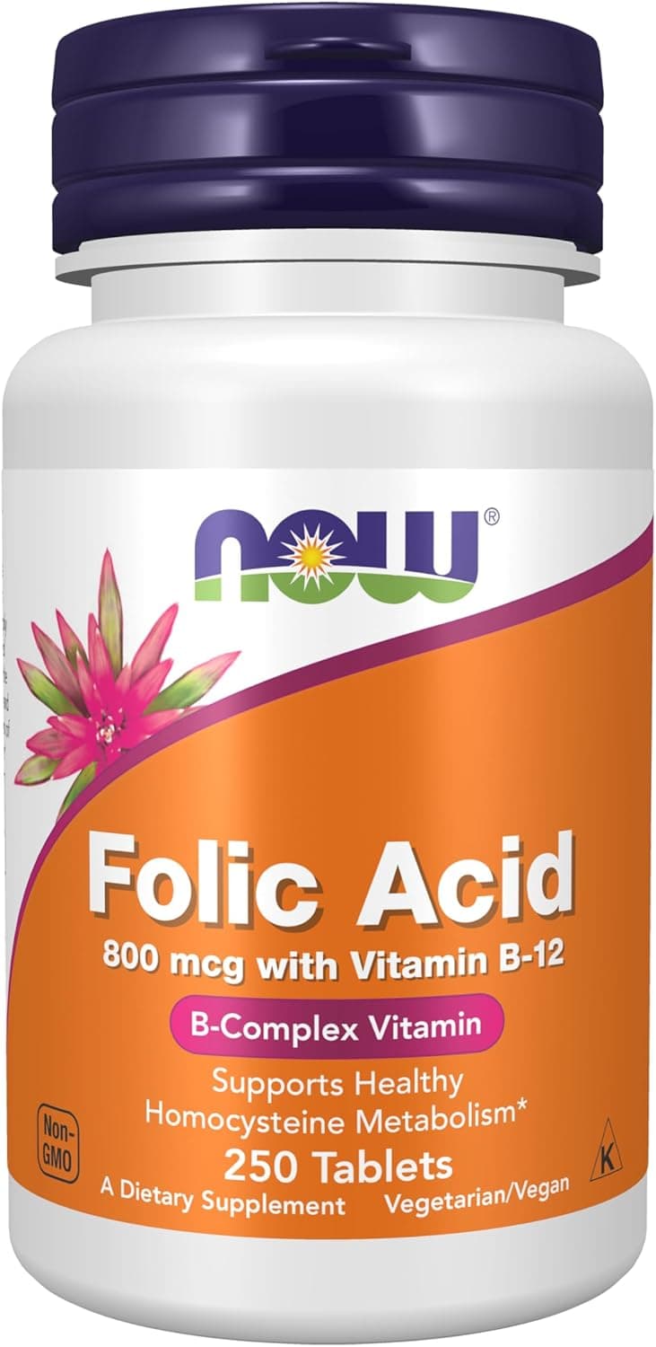 NOW Supplements, Folic Acid 800 mcg + B-12 (Cyanocobalamin) 25…