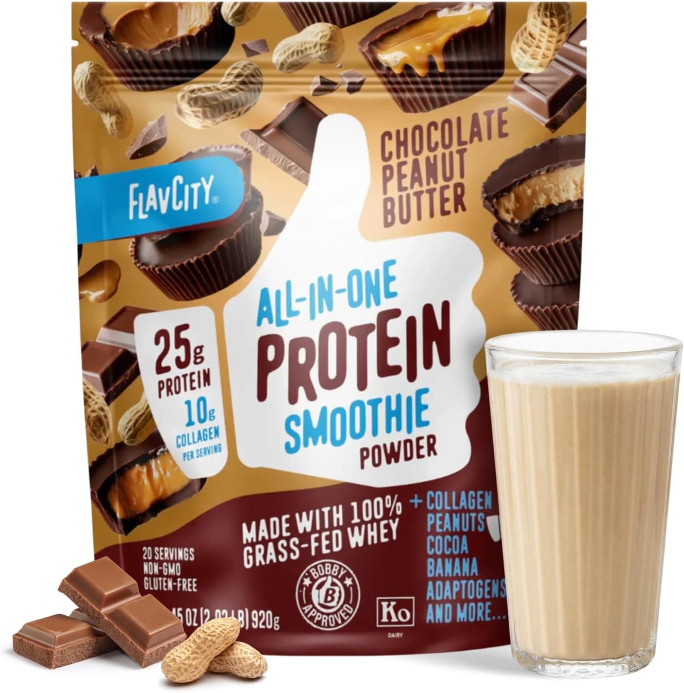 FlavCity Grass Fed Whey Chocolate Protein Powder - 25g Protein…
