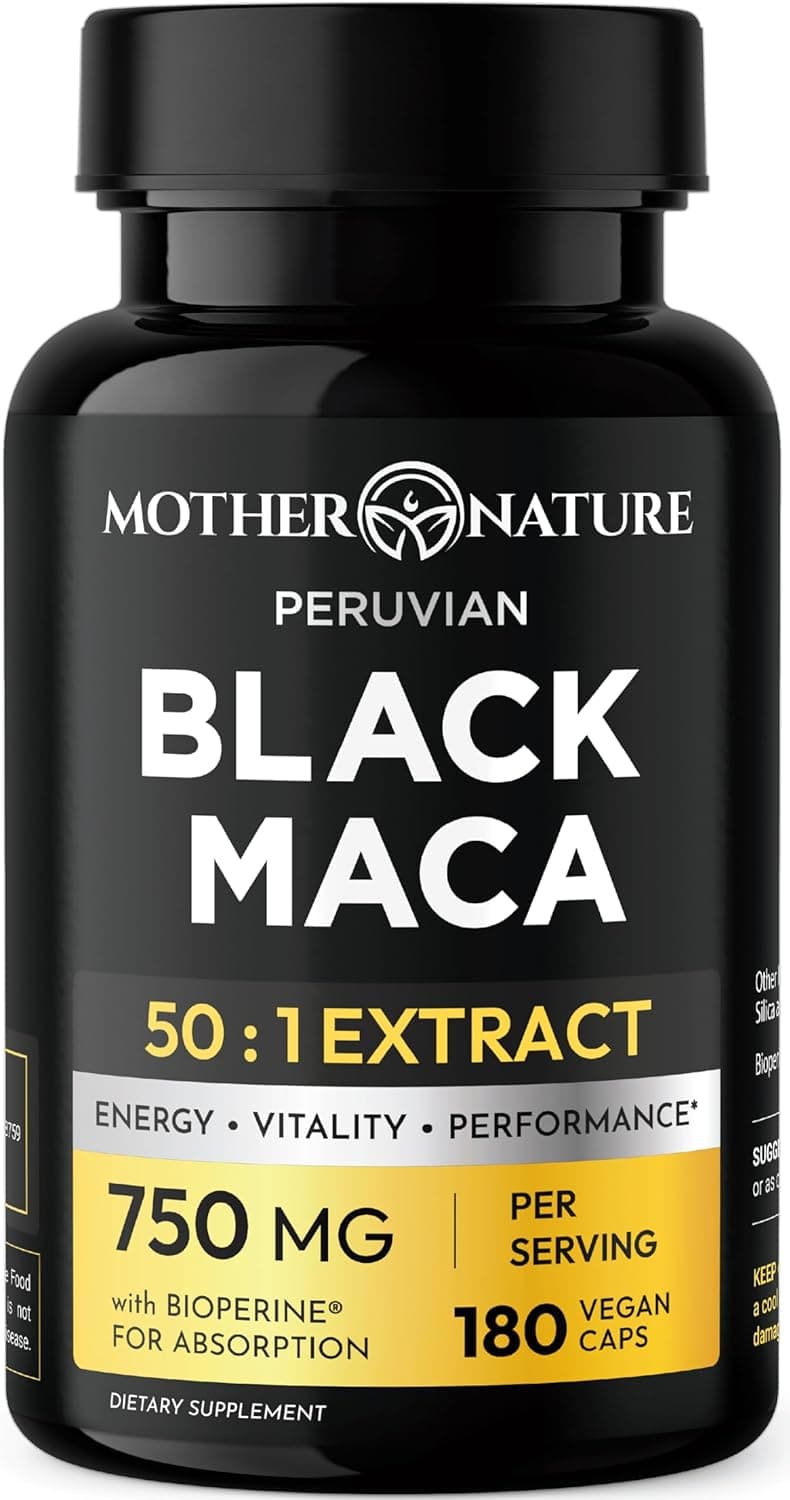 Black Maca Root 50:1 750mg – 180 Capsules Organic Peruvian…