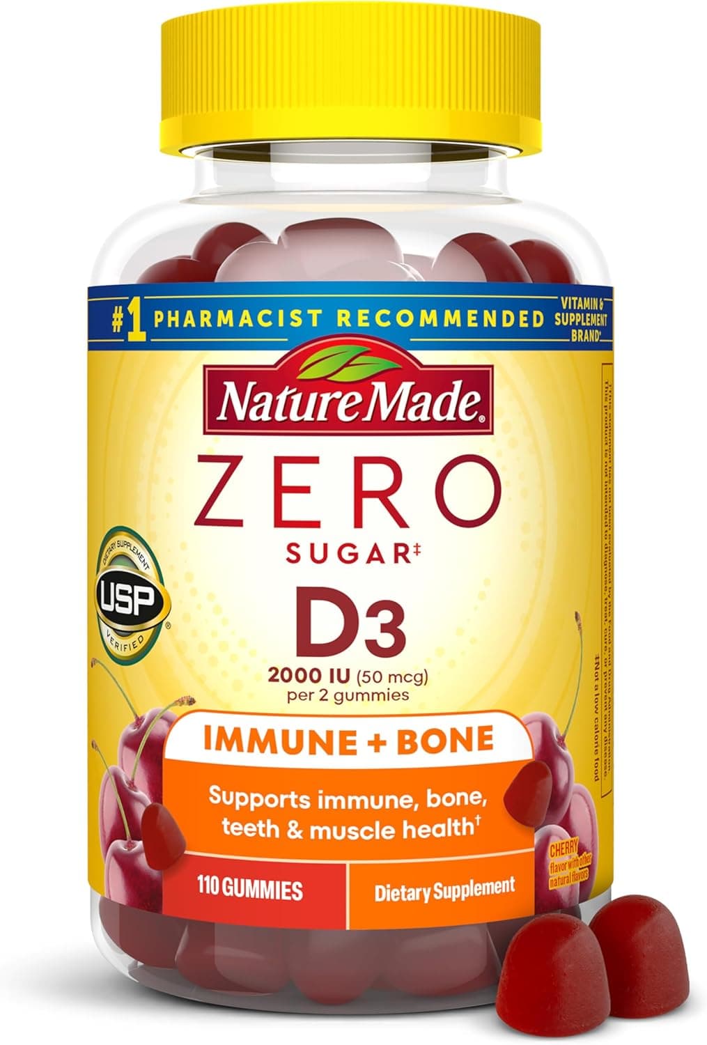 Nature Made Zero Sugar Vitamin D3 Gummies 2000 IU (50 mcg) Per…