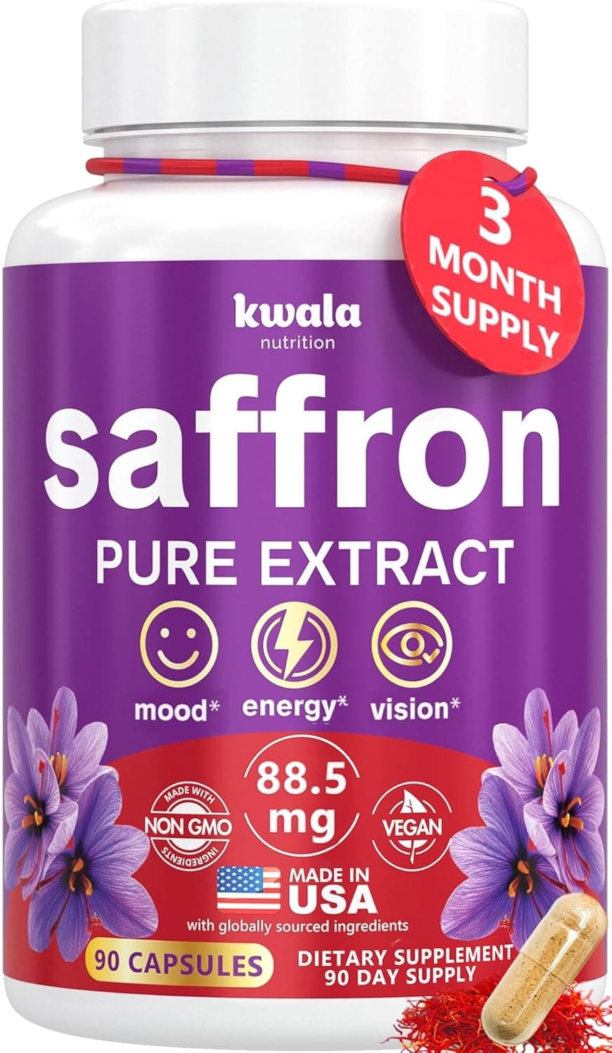 Kwala Nutrition Saffron Supplements for Mood & Focus | 88.5mg…