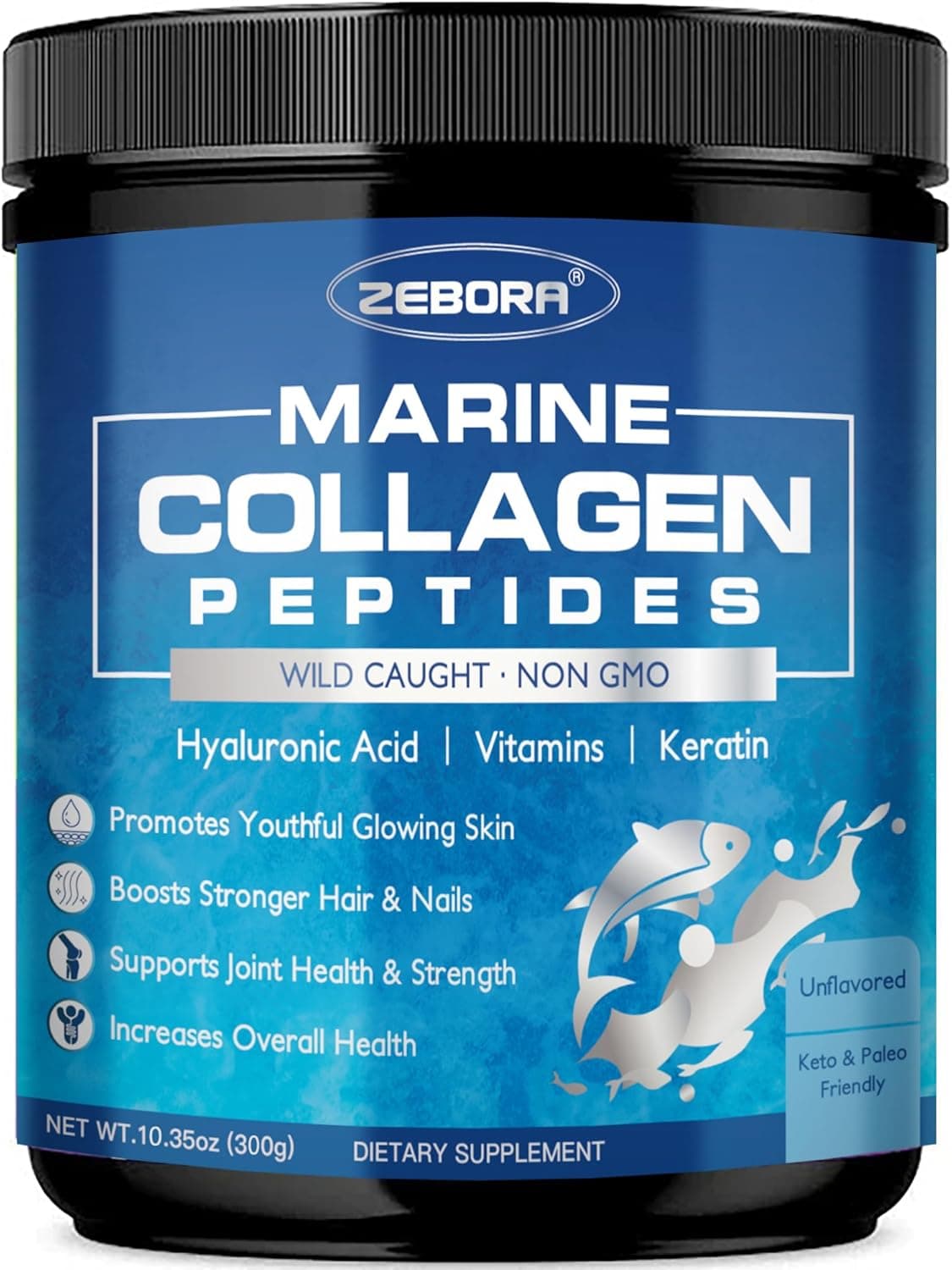 ZEBORA Marine Collagen Peptides Powder with Hyaluronic Acid