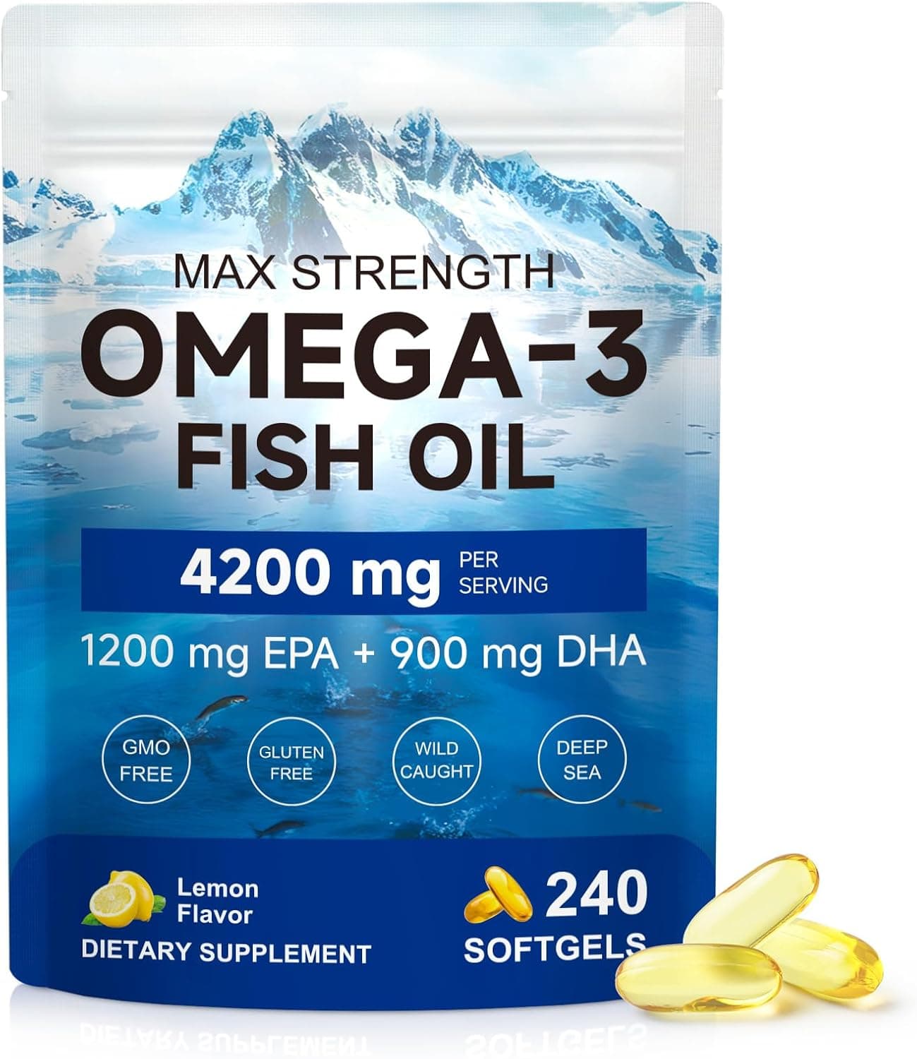 Triple Strength Omega 3 Fish Oil Softgels - 4200mg Per Serving…