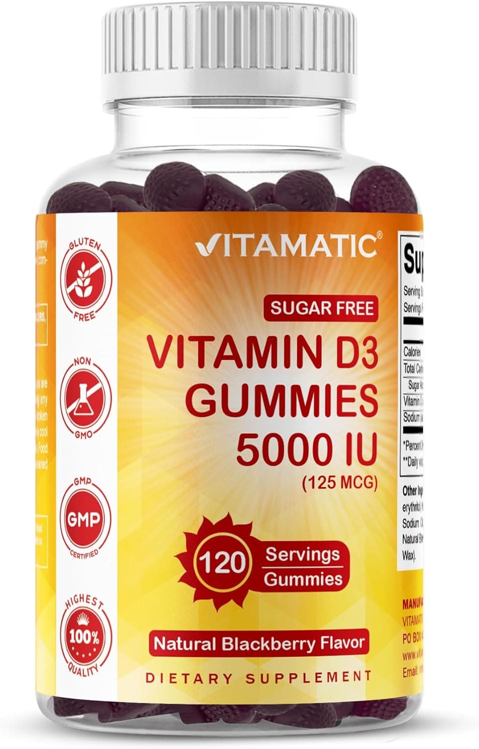 Vitamatic Sugar Free Vitamin D3 5000 IU - 120 Gummies - Great…