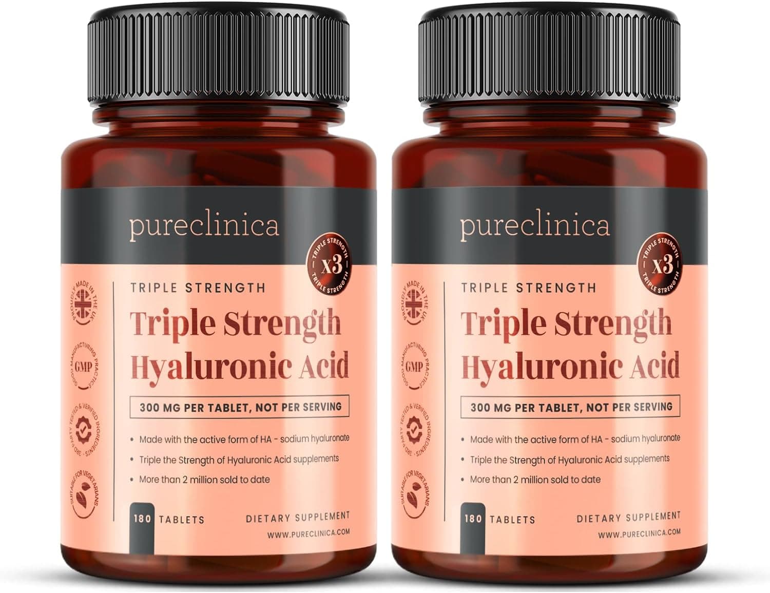 pureclinica Hyaluronic Acid 300mg x 360 Tablets (2 Bottles)
