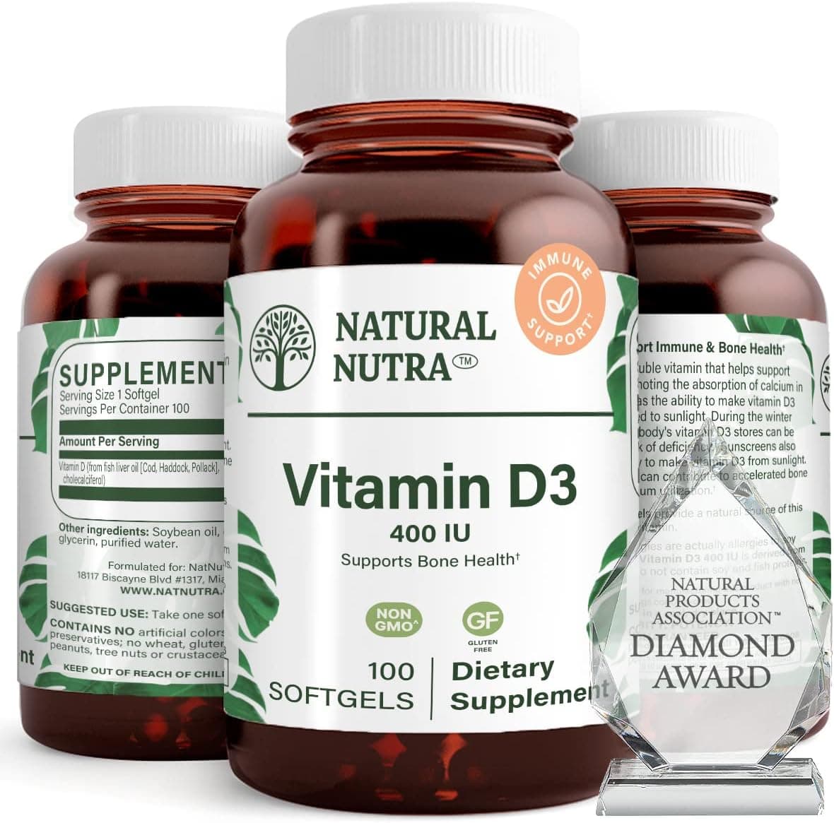 Natural Nutra 100 Vitamin D3 400 IU Softgels - VIT D Supports…