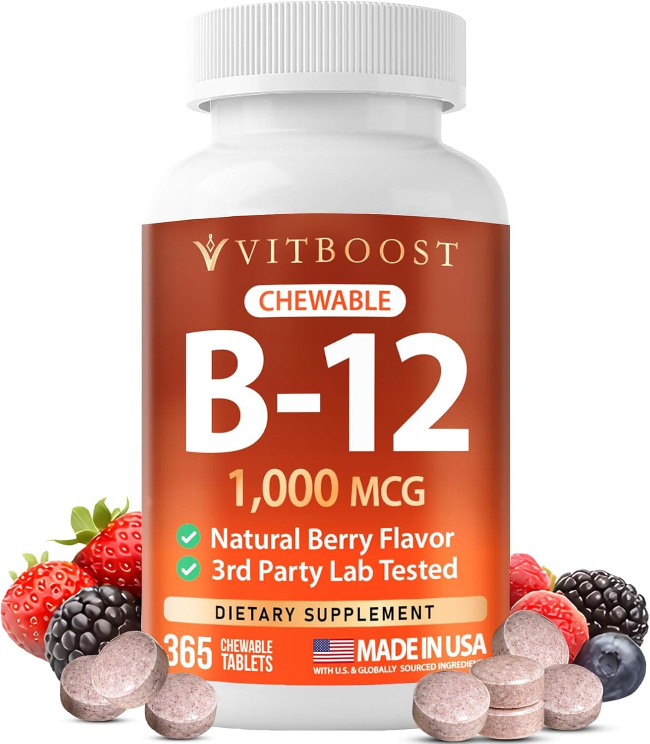 VITBOOST Vitamin B12 1000 mcg Chewable Tablets - 365 Count…