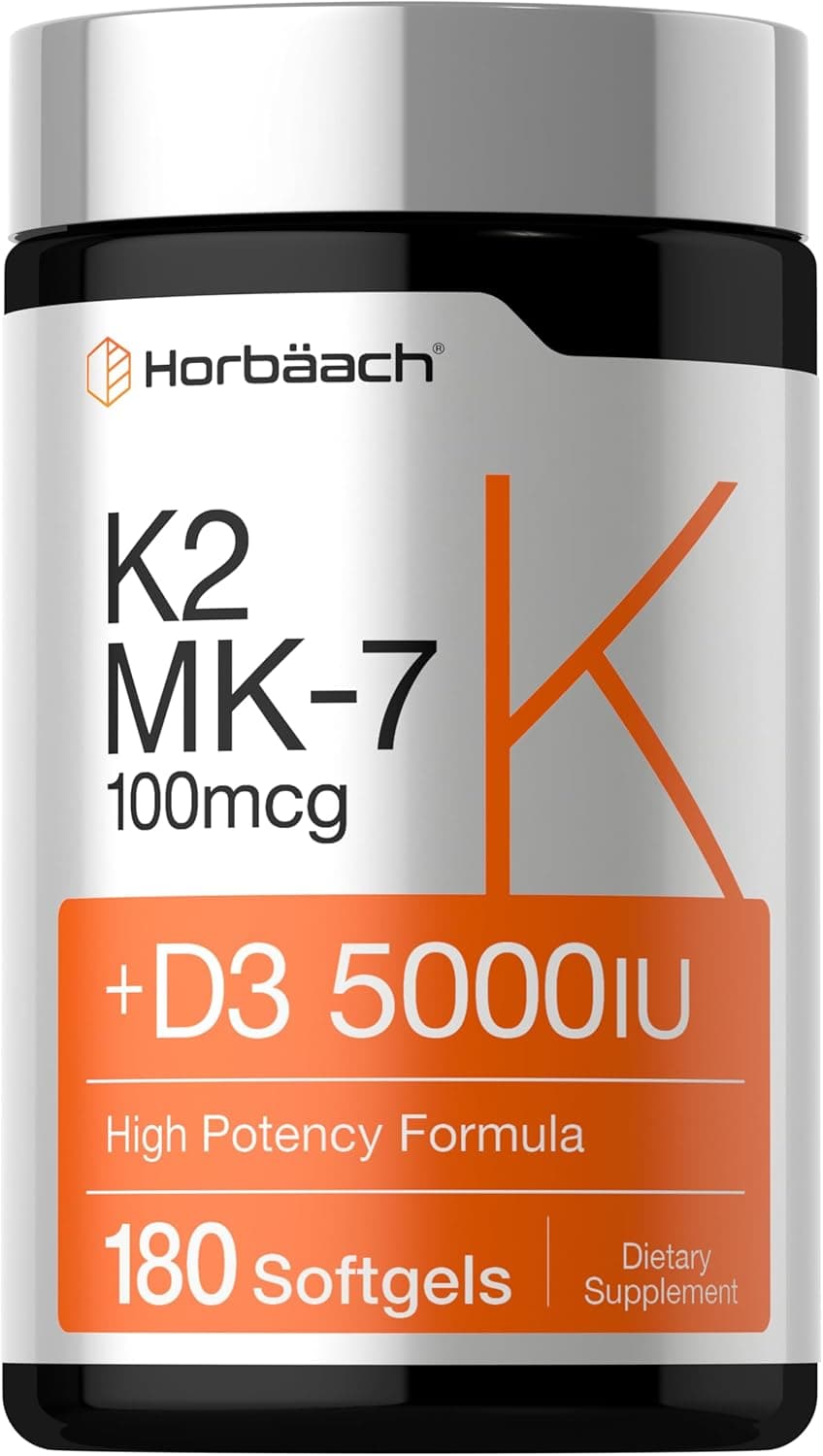 Horbäach Vitamin D3 K2 5000 iu | 100mcg MK-7 Complex | 180…