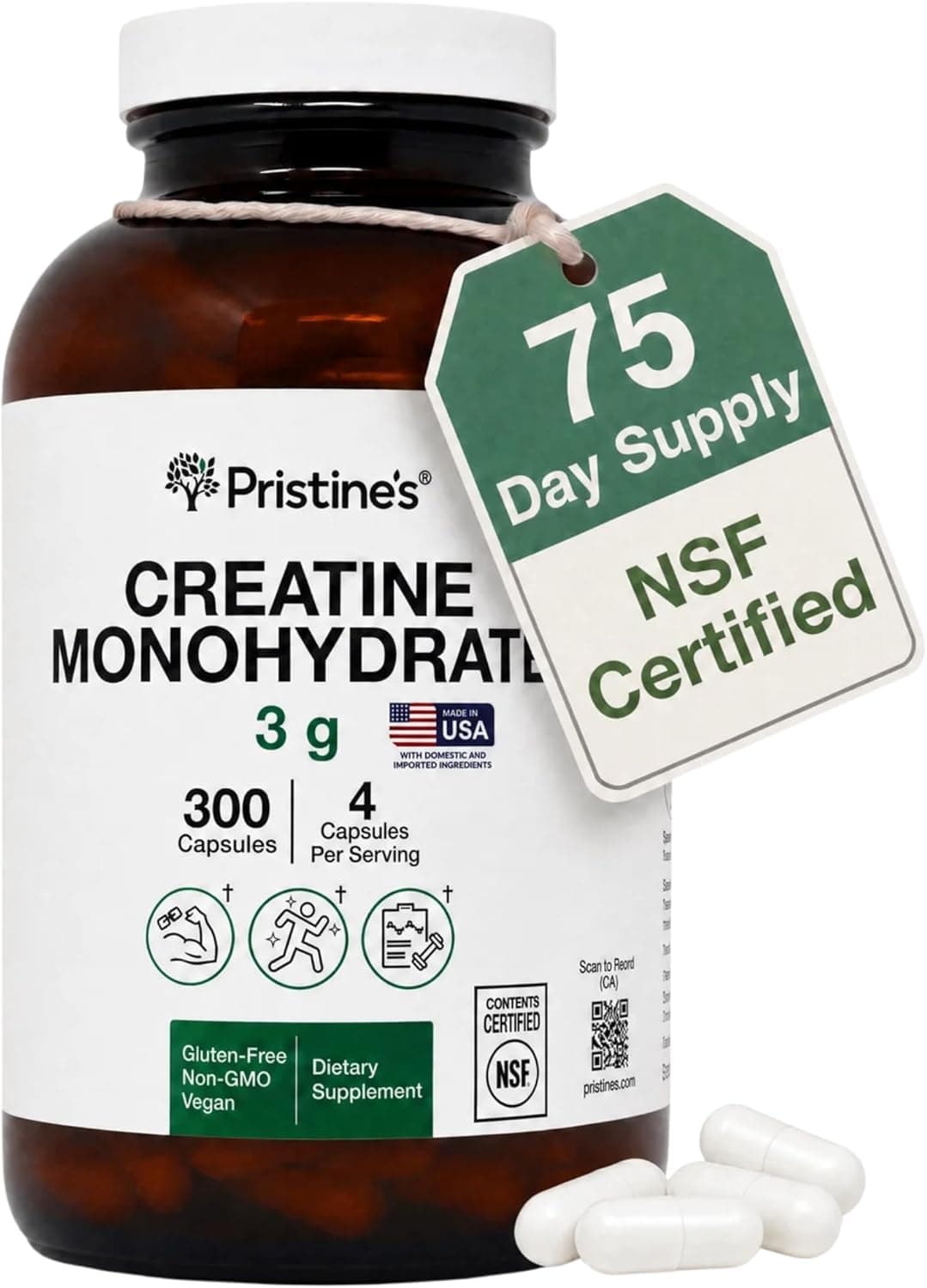PRISTINE'S Creatine Monohydrate Capsules for Women & Men - NSF…
