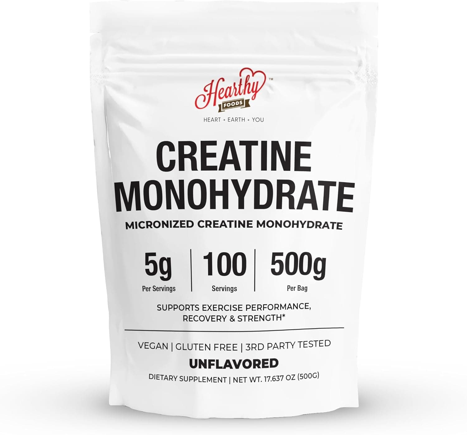 HEARTHY FOODS Creatine Monohydrate Micronized Powder 500G…