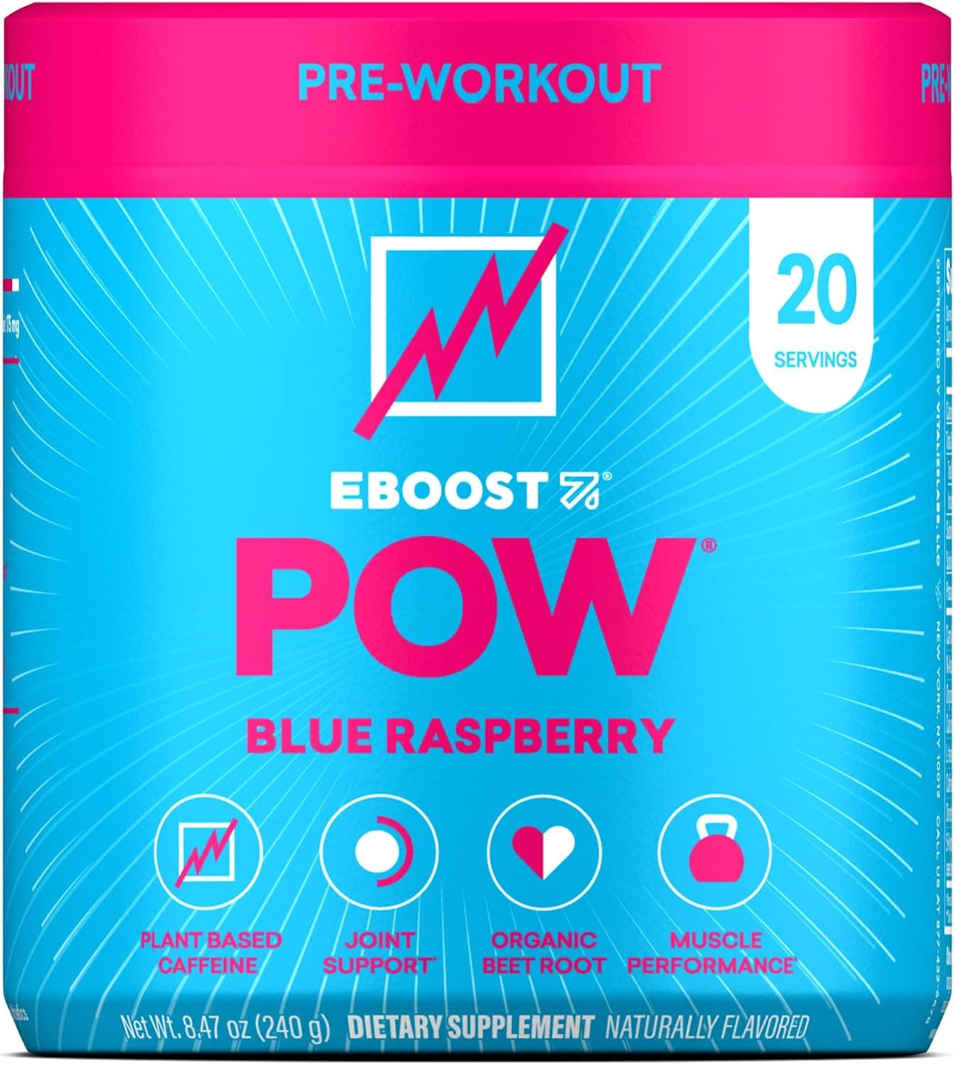 EBOOST POW Natural Pre Workout Powder – 20 Servings - Blue…