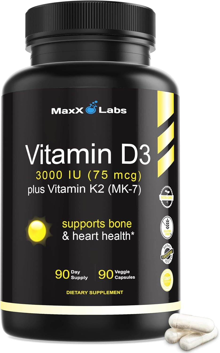 Vitamin D3 K2 3000 IU - with Vitamin K as MK-7 from Natto…