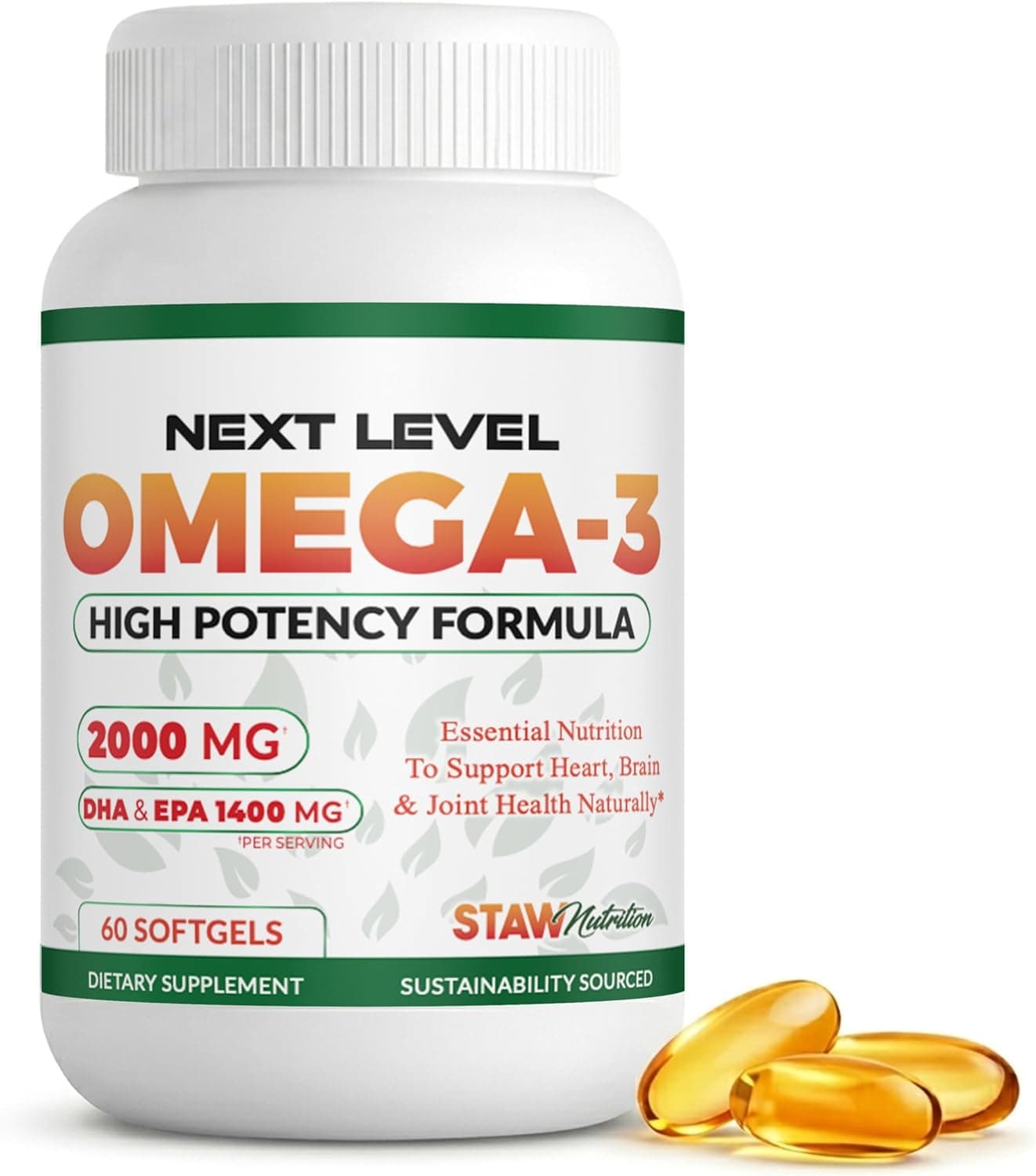 Omega 3 Fish Oil Supplement - 2000 mg Per Serving Containing…