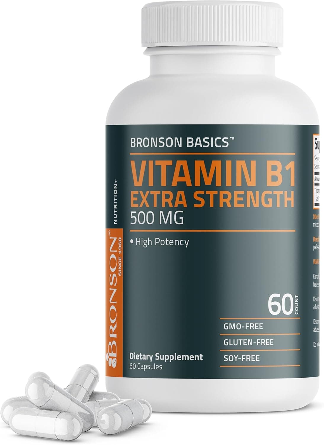 Bronson Vitamin B1 Extra Strength 500 MG High Potency Non-GMO