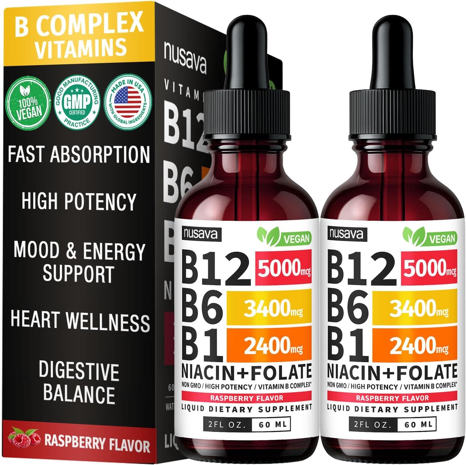 (2 Pack) Vitamin B12 Liquid Drops 5000mcg - B12 Sublingual…
