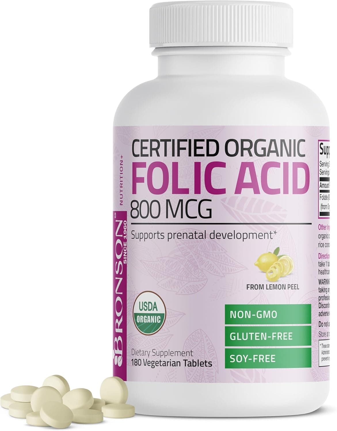 Bronson Organic Folic Acid (Vitamin B9 Folate) 800 mcg Folate…