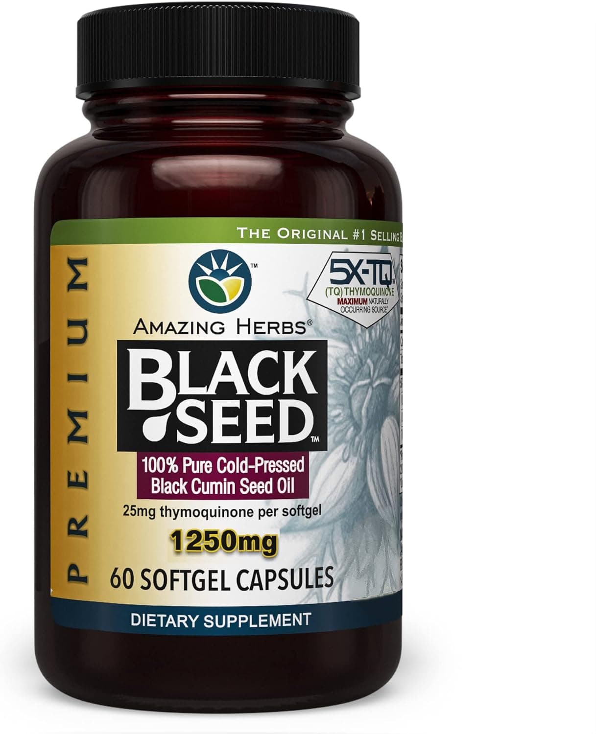 Amazing Herbs Premium Black Seed Oil Capsules - High Potency