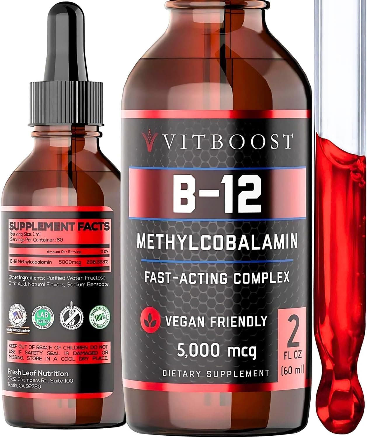 VITBOOST Vegan Liquid B-12 Drops – 60 x 5000 mcg Extra…