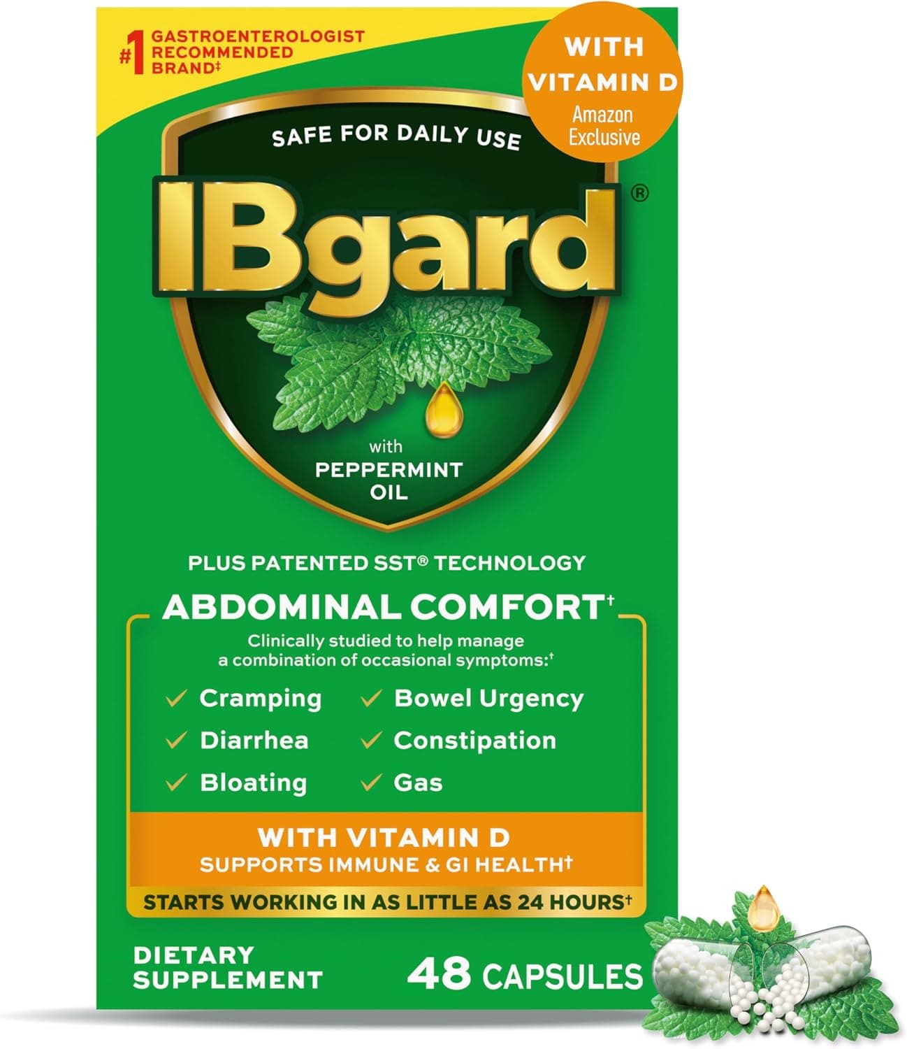 IBgard with Vitamin D, Peppermint Oil Capsules, 48 Capsules…