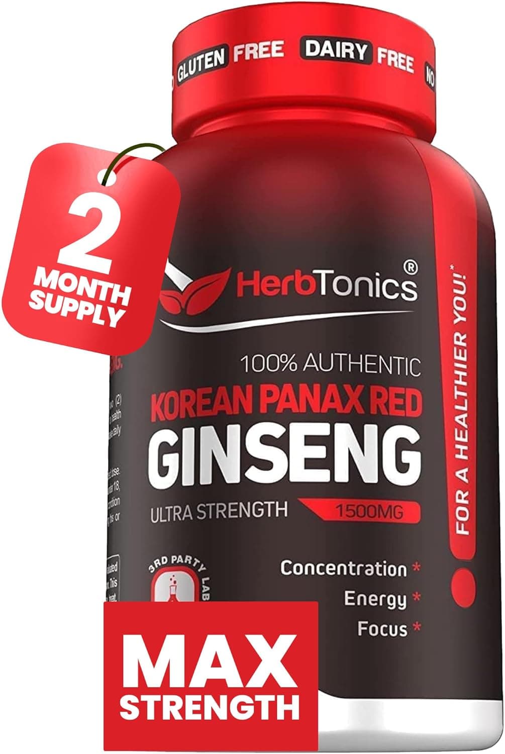 Herbtonics Korean Red Panax Ginseng 1500mg - Energy Supplement…
