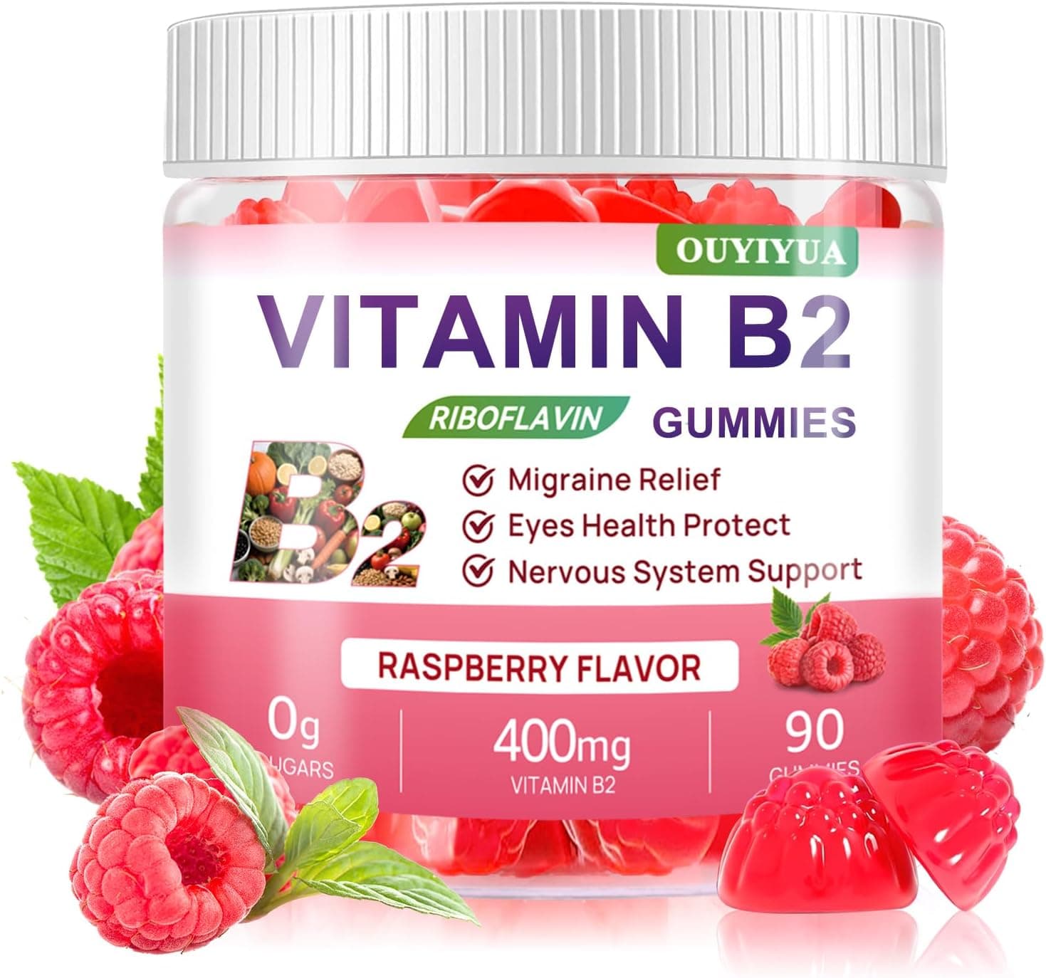 Vitamin B2 Gummies Riboflavin 400mg Supplement with Magnesium…