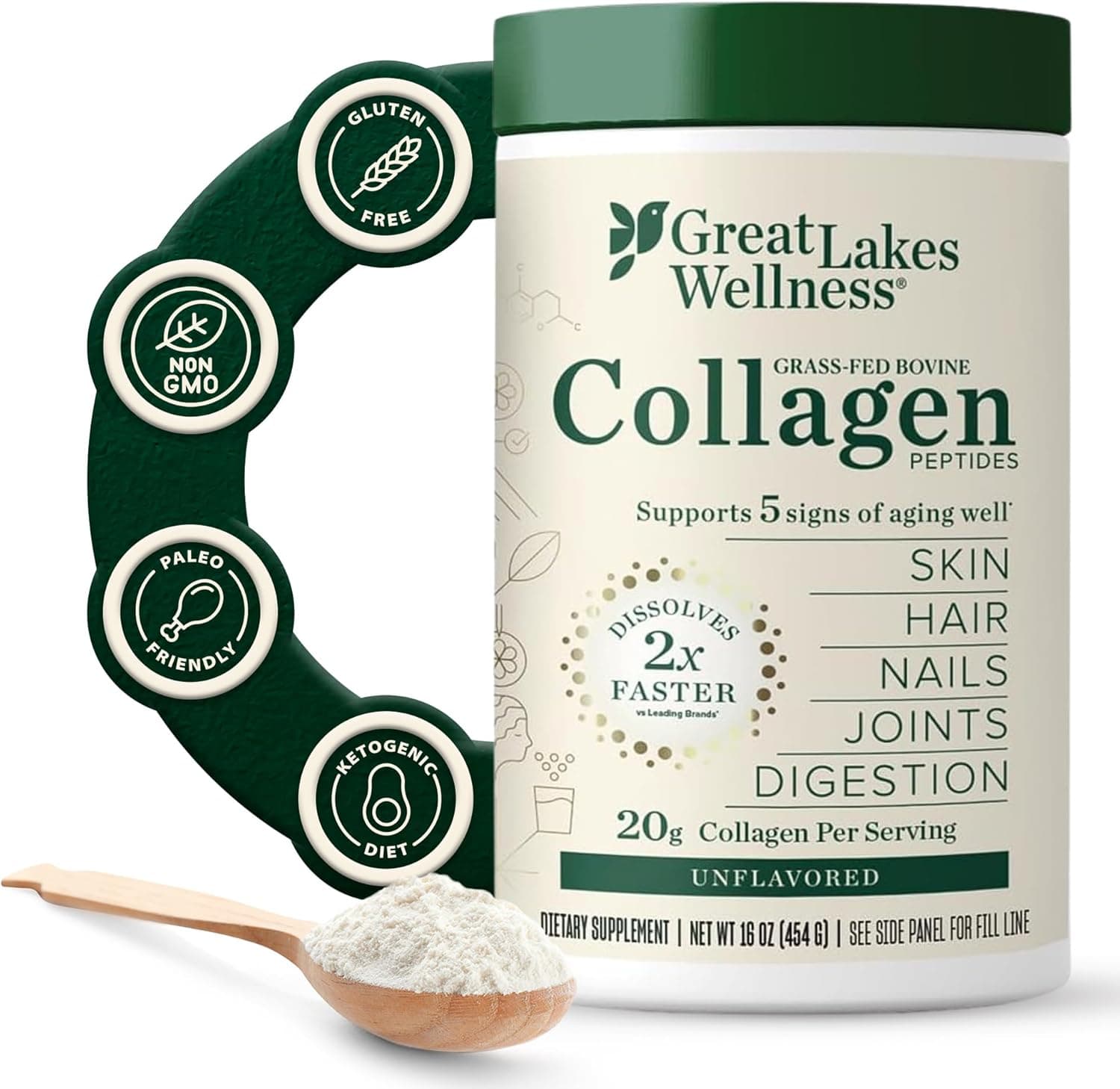 Great Lakes Wellness Collagen Peptides Powder – Supports Skin