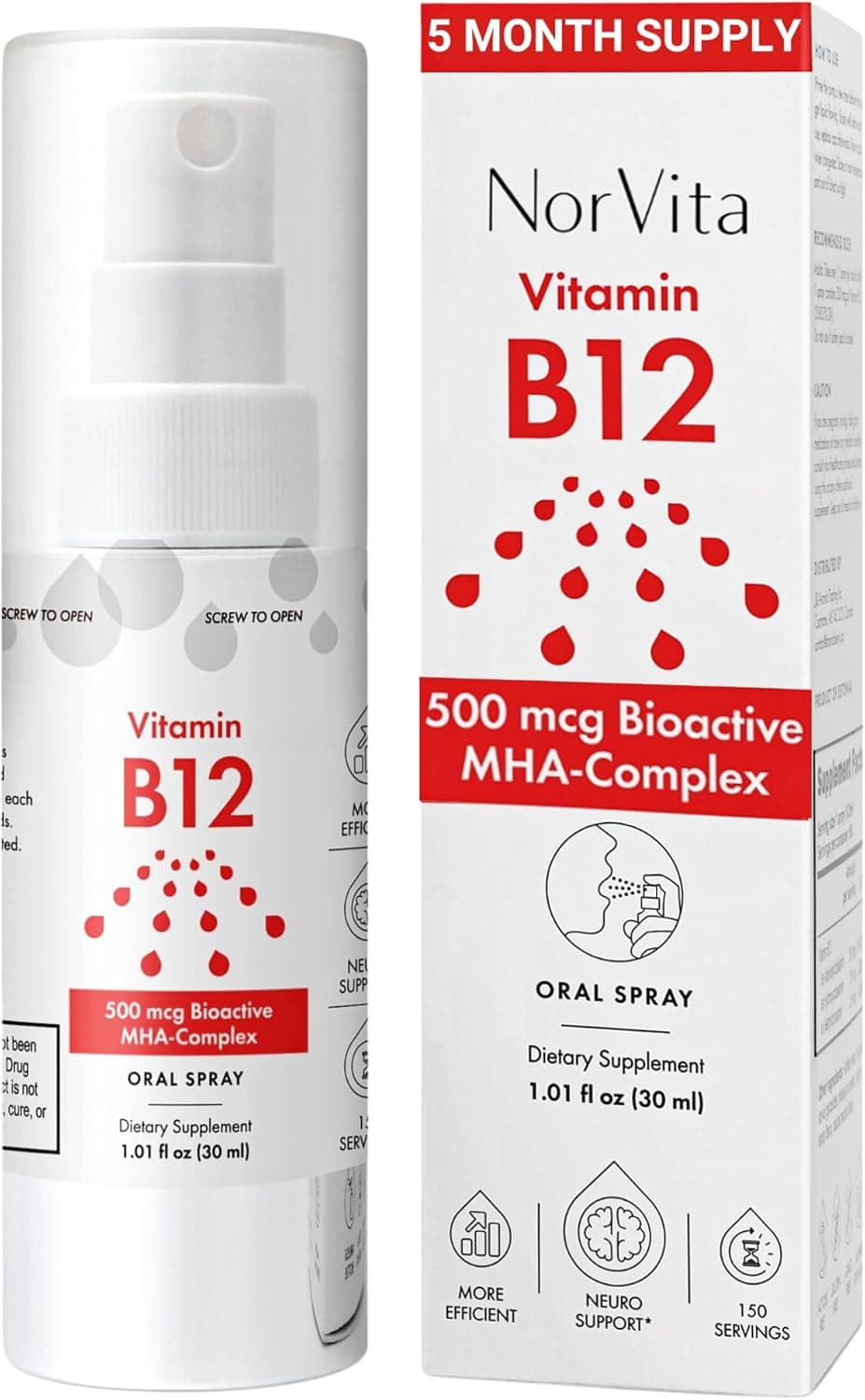 Vitamin B12 Spray 500 mcg (150 Servings) - Quick Absorption…