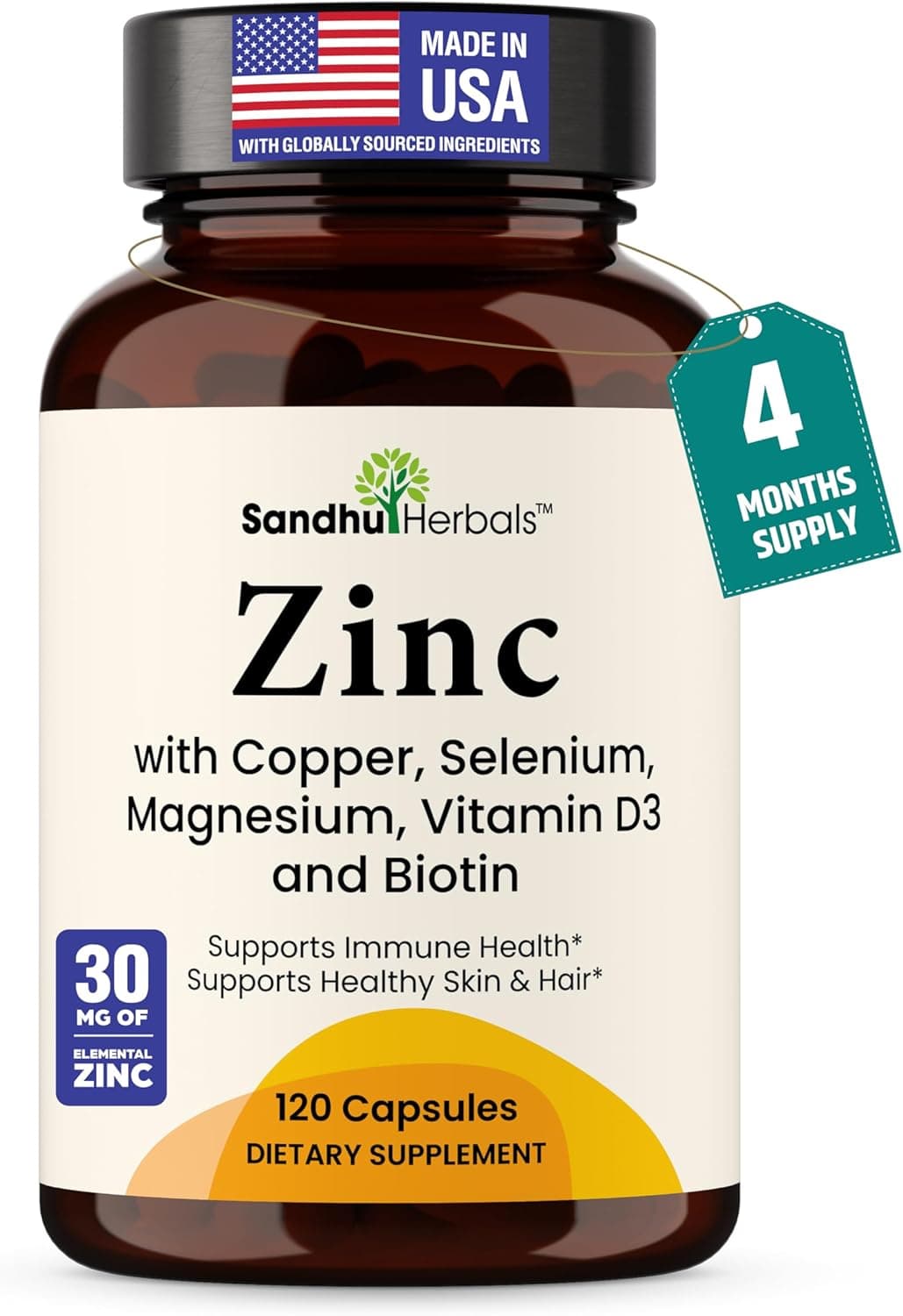 Zinc 30mg with Copper, Selenium & Vitamin D3 | 120 Capsules…