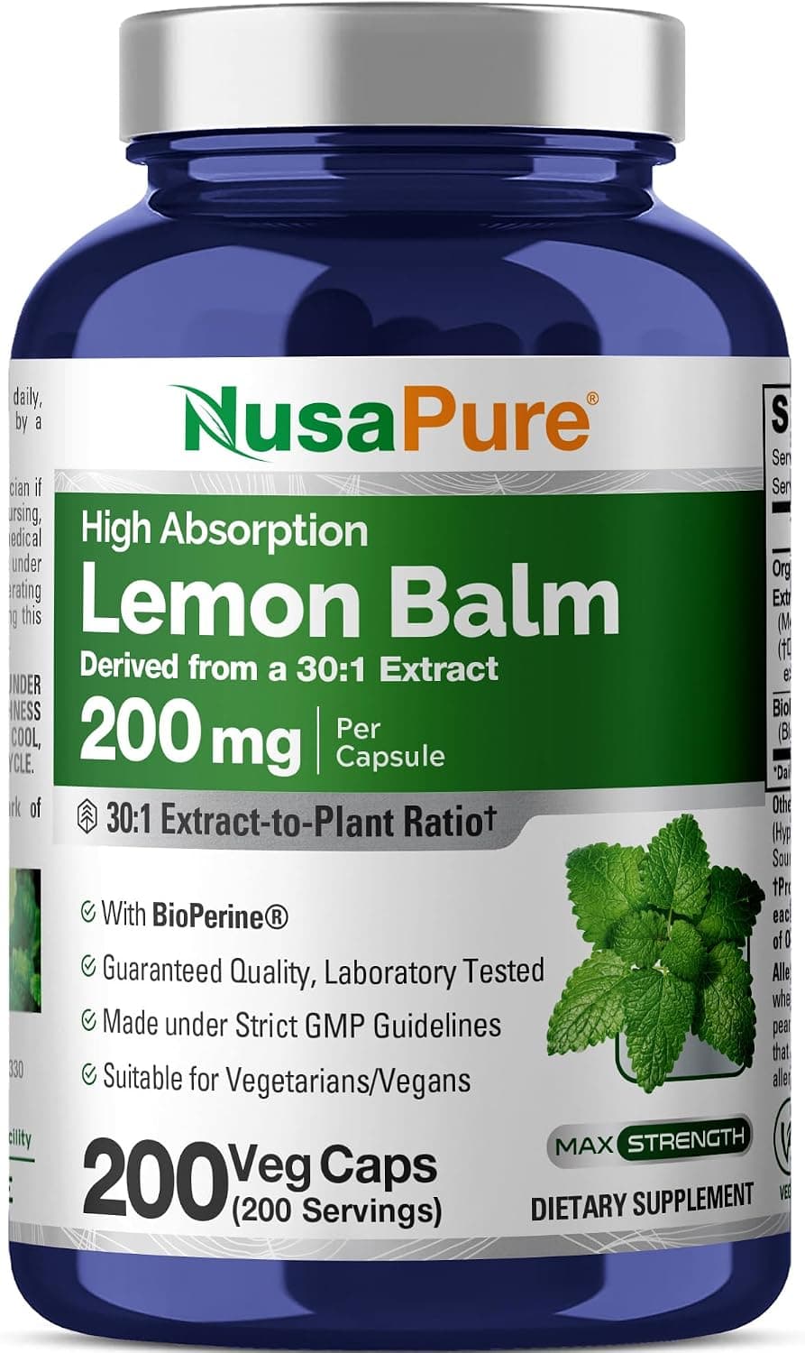 Lemon Balm, Non-GMO, Vegan, 200mg, 200 Veggie Capsules - 200…