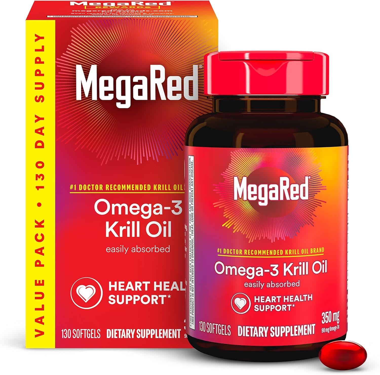 MegaRed - Omega-3 Krill Oil 350mg Softgels (130 Count in…