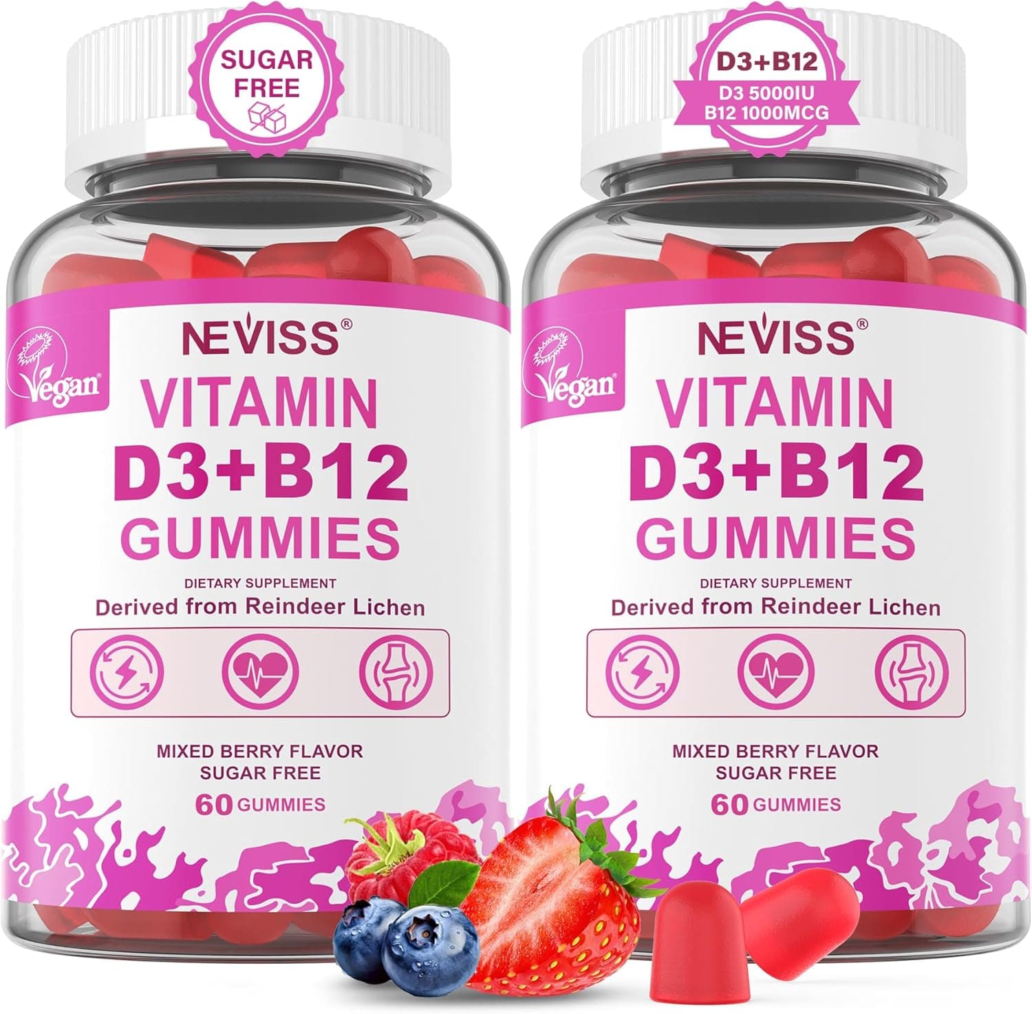 NEVISS 2Pack Vegan Vitamin D3 + Vitamin B12 Gummies