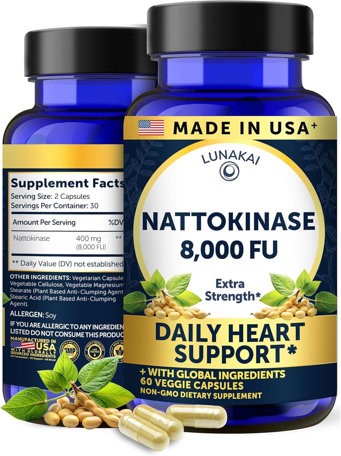 Lunakai USA Made Nattokinase Supplement – 400mg Natto Enzyme