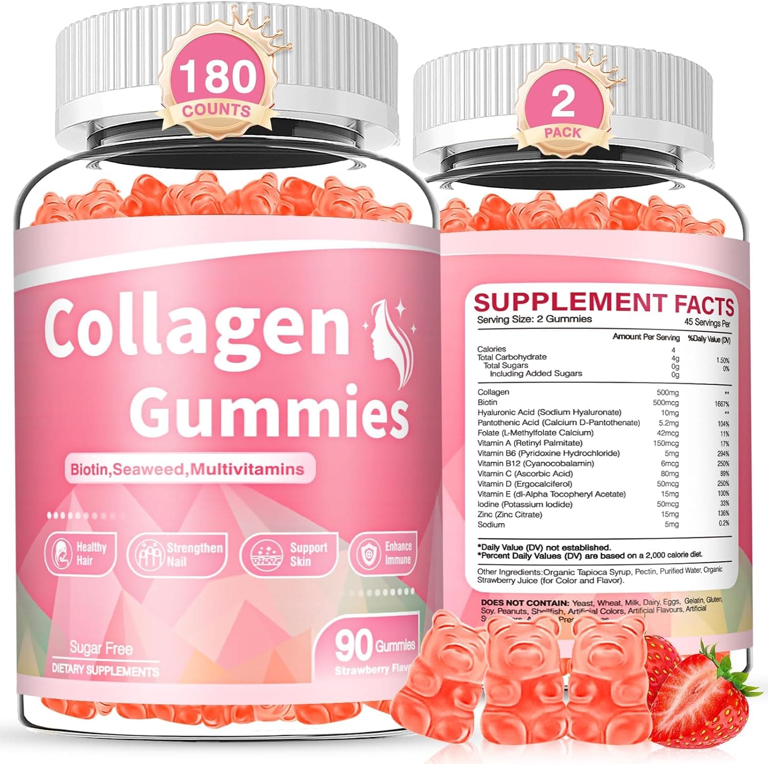 180 Count Collagen Gummies Collagen Protein Type I II III V X…