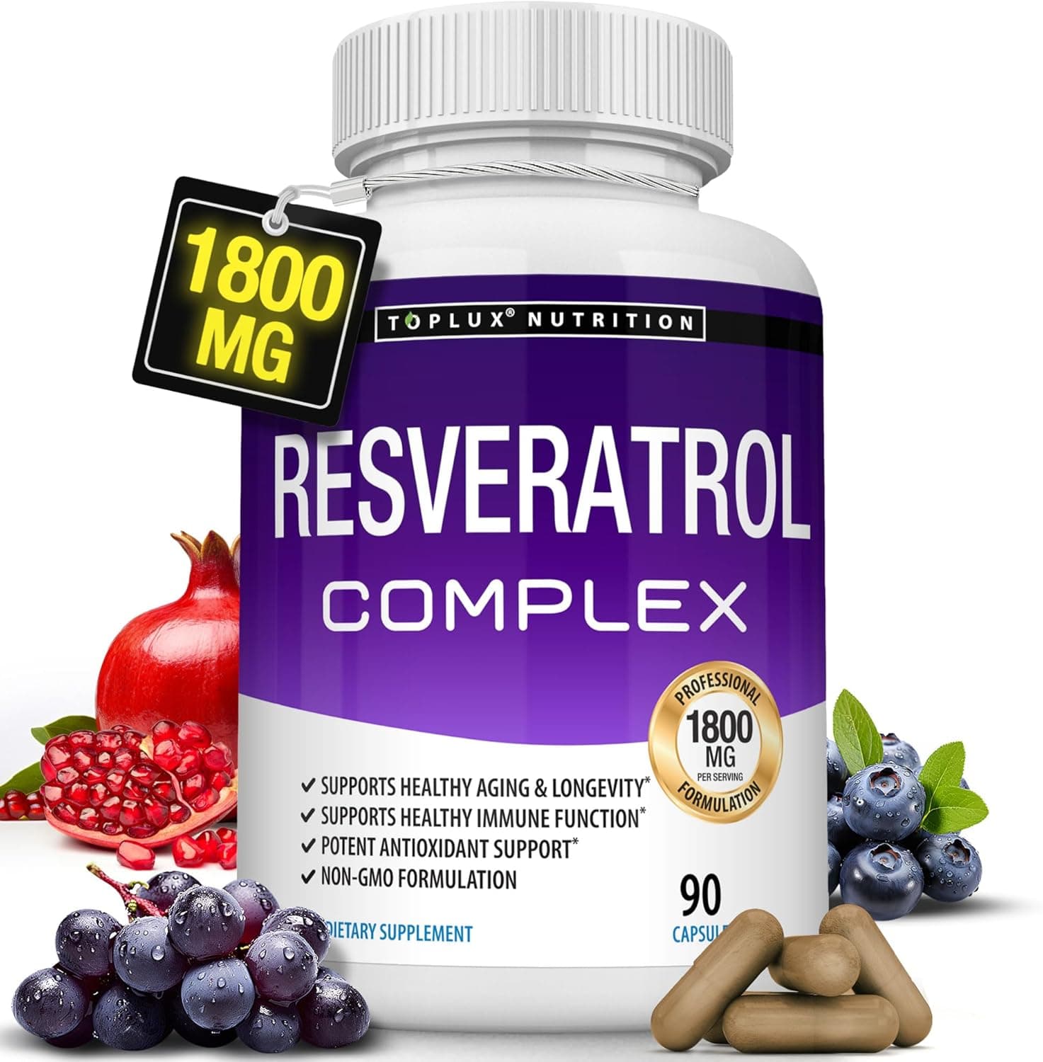 Resveratrol Supplement 1800 mg Antioxidant Complex - Highly…