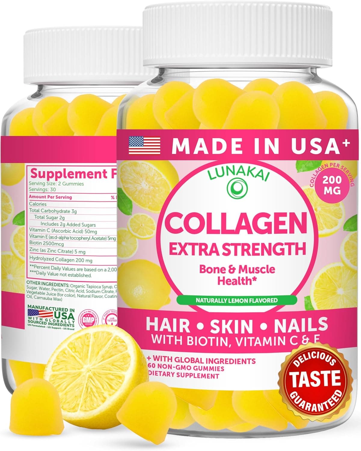 Lunakai USA Made Collagen Peptides Gummies - 200mg Non-GMO…