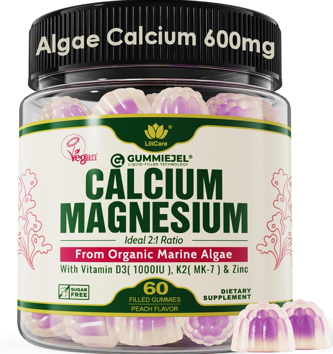 Plant Based Calcium Gummies 600mg with Vitamin D3 K2