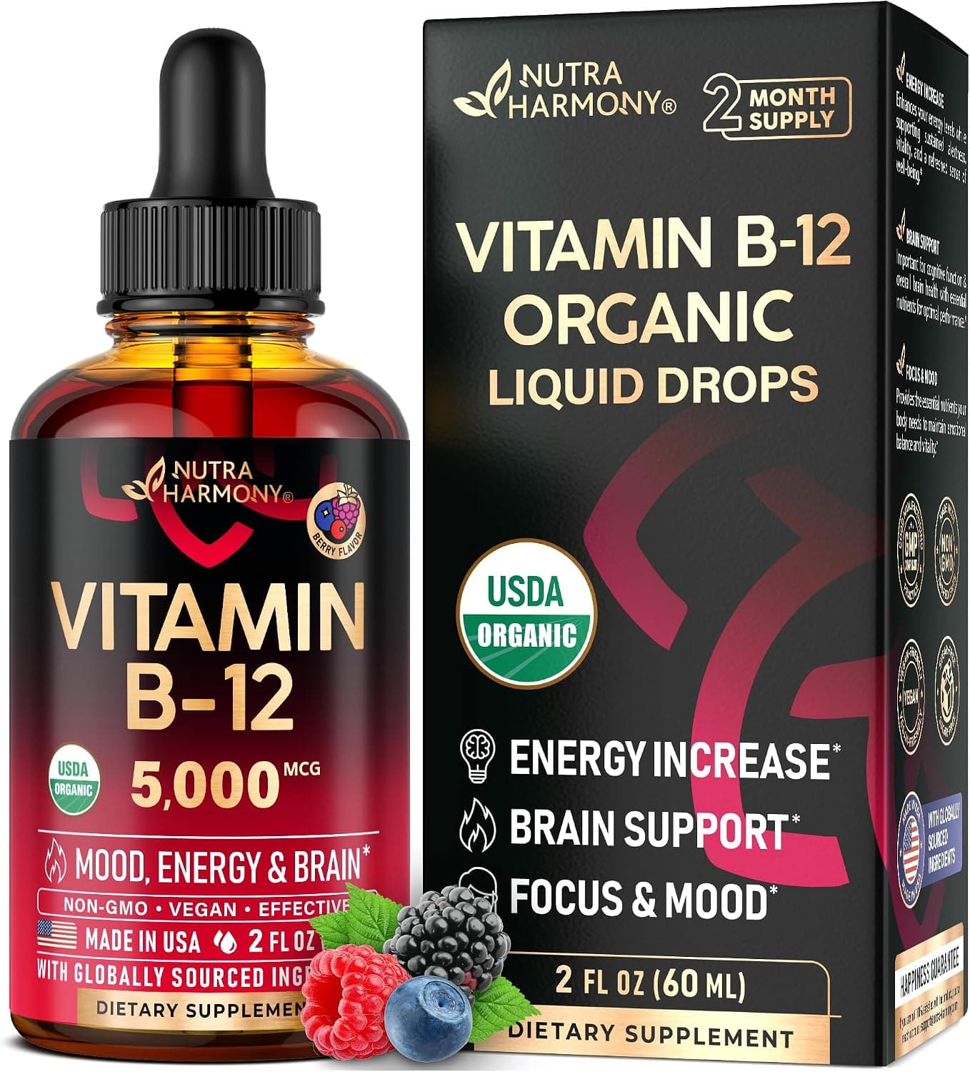 USDA Organic Vitamin B12 Sublingual Drops - 5000 mcg Liquid…